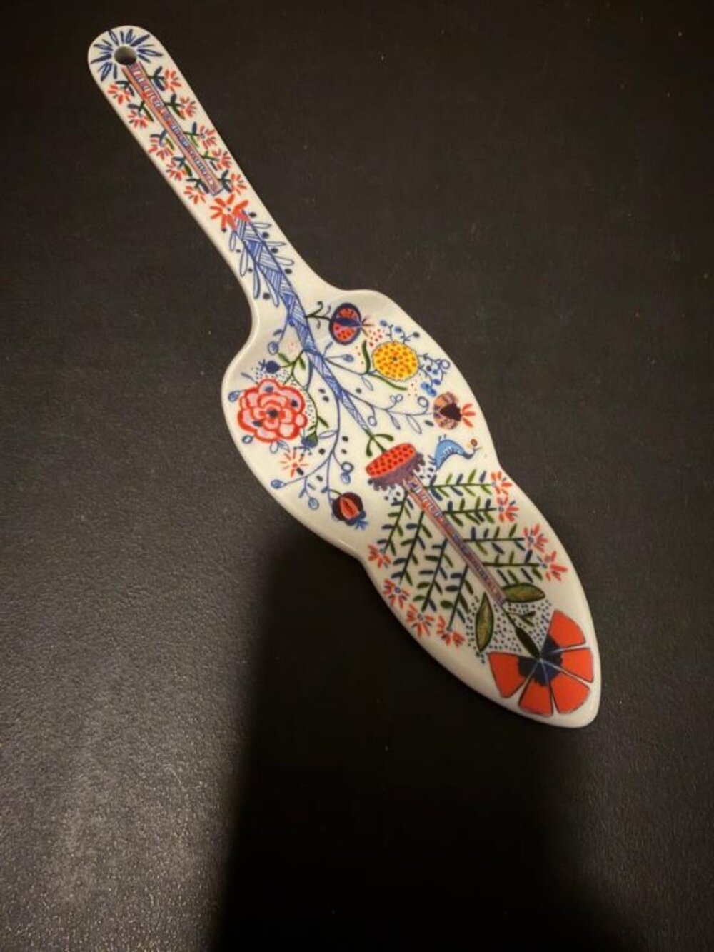 Anthropologie Hand-Painted Floral Ceramic Cake Dessert Server